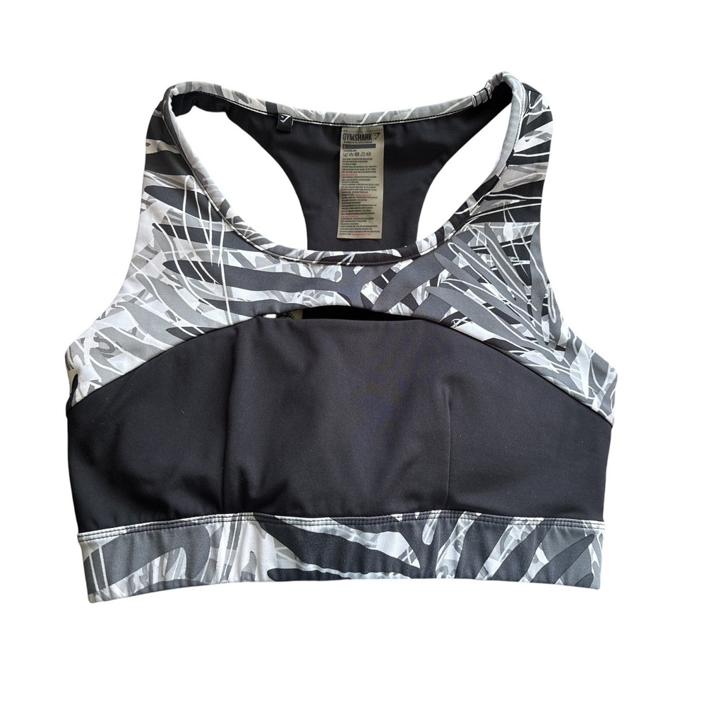 Gymshark Black, White & Gray Cutout Strappy Back Sports Bra, Small, Workout,Yoga